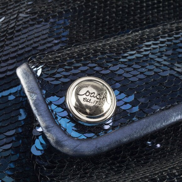 Coach Poppy Blue Sequin Spotlight Purse w/ Disco Ball Bag Charm XL - Picture 8 of 9